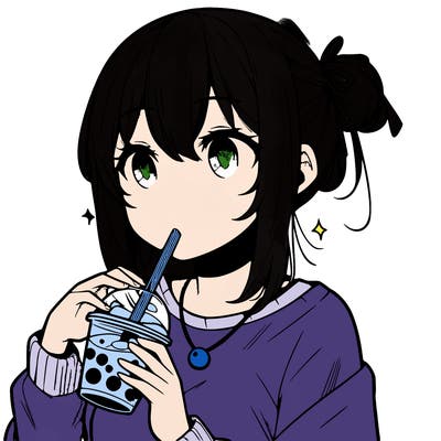 manga character drinking boba