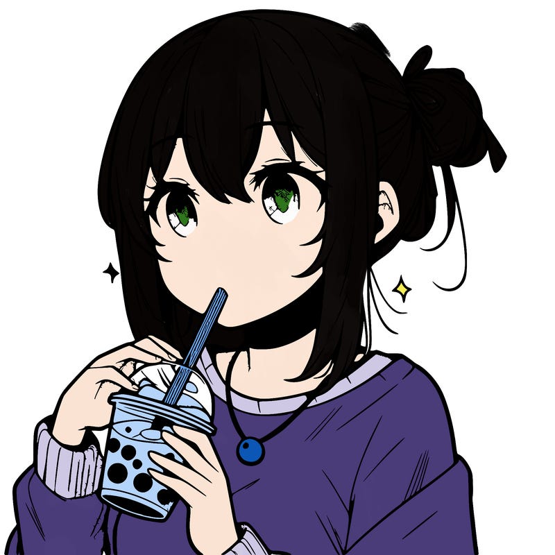 manga character drinking boba