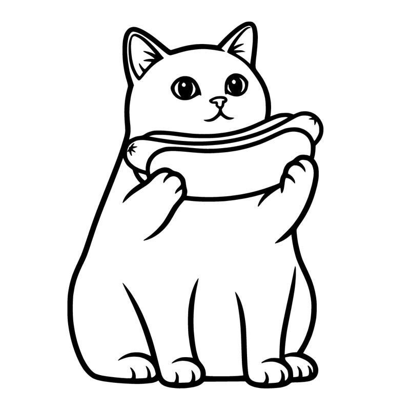 a cat holding a hot dog