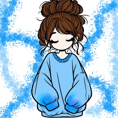 girl with baggy sweatshirt and messy bun
