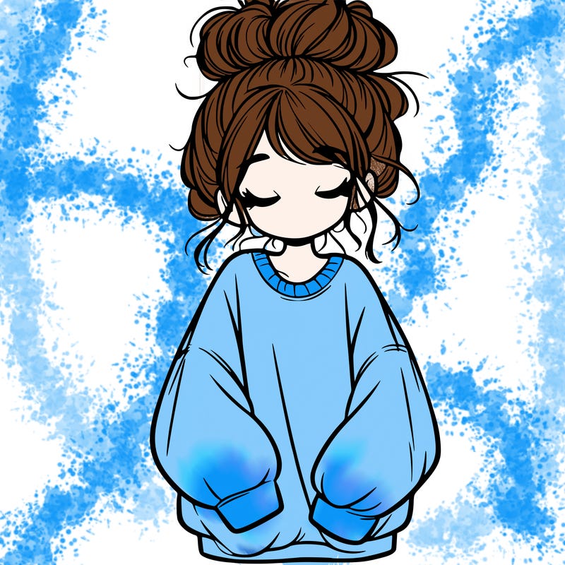 girl with baggy sweatshirt and messy bun