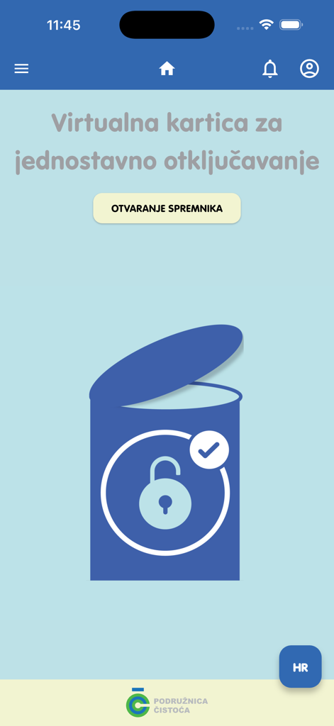 OtključajZG - Interfaz de la aplicación OtključajZG para desbloquear contenedores de residuos usando una tarjeta virtual.