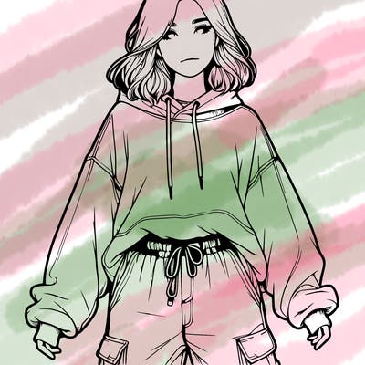 realistic girl in sweatshirt and cargo pants