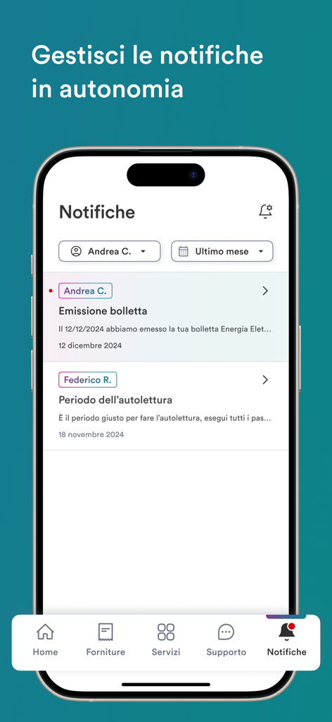 A smartphone displaying the My Hera app notifications screen with alerts for bill issuance and meter self-reading periods