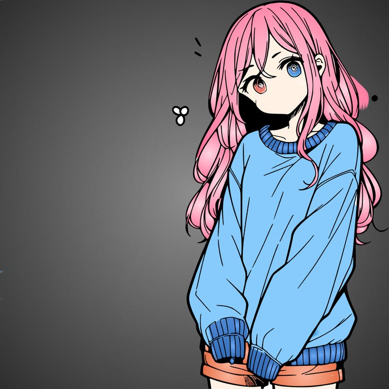 manga teen girl  in a sweater and baggy pants