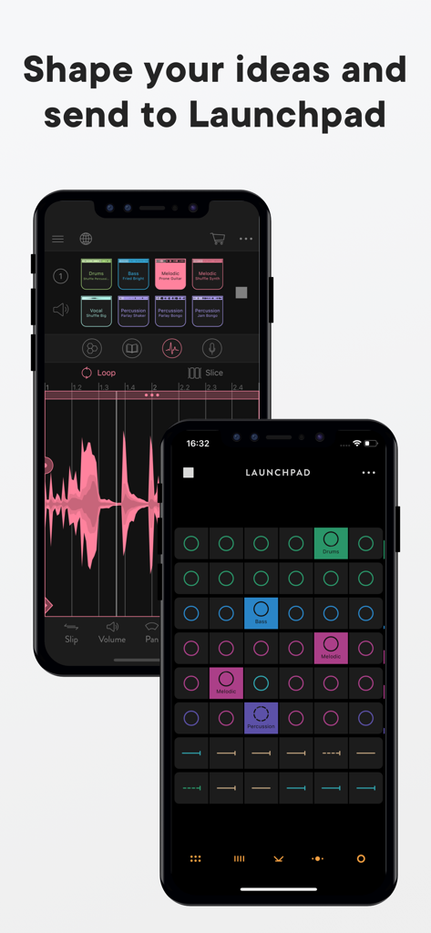 Blocs Wave music production interface with waveform editor and Launchpad grid