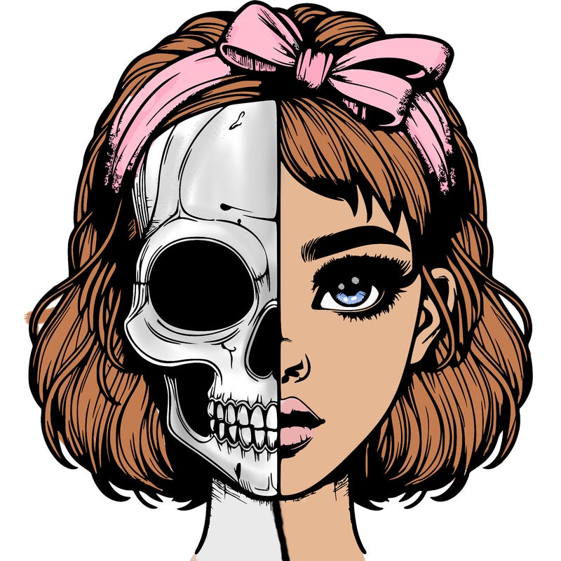 realistic girl with half skull mask