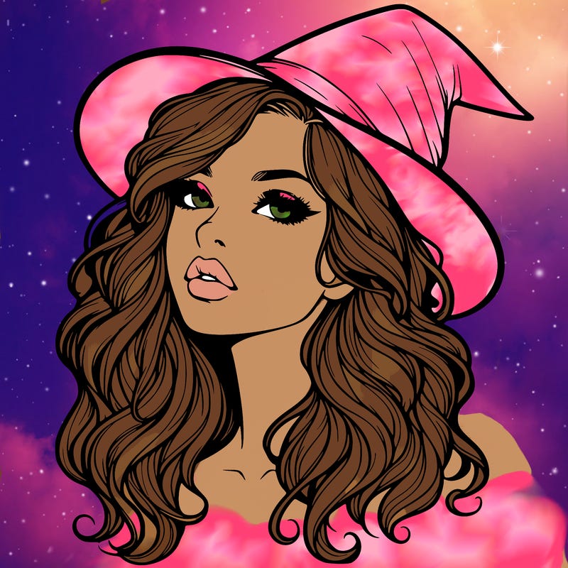 realistic witch girl with wavy hair and lips