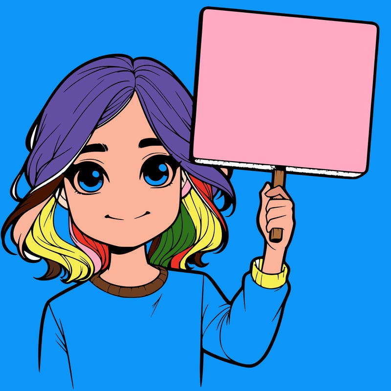 realistic girl holding up a sign