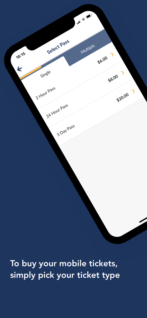 rideRTC - rideRTC app interface displaying options to purchase transit passes including 2 hour, 24 hour, and 3 day tickets.