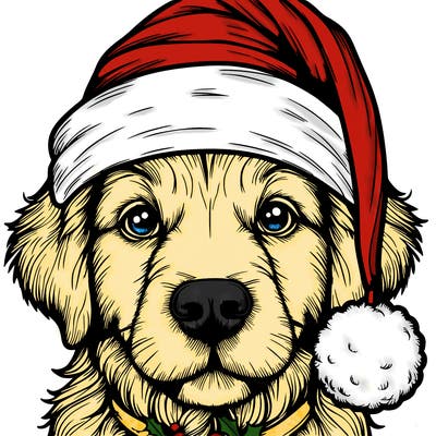 realistic dog with a christmas hat