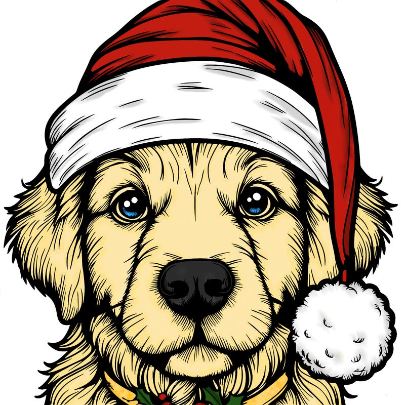 realistic dog with a christmas hat