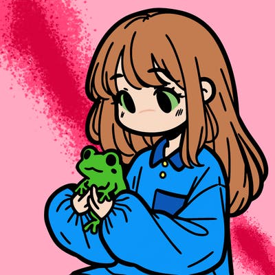 girl with long hair and a oversized shirt. and she is holding a frog