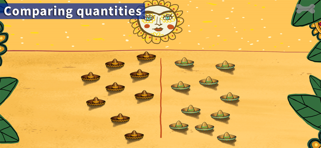 Lazuli 4+ - カラフルなソンブレロの量を比較する子供向けの教育的な算数演習