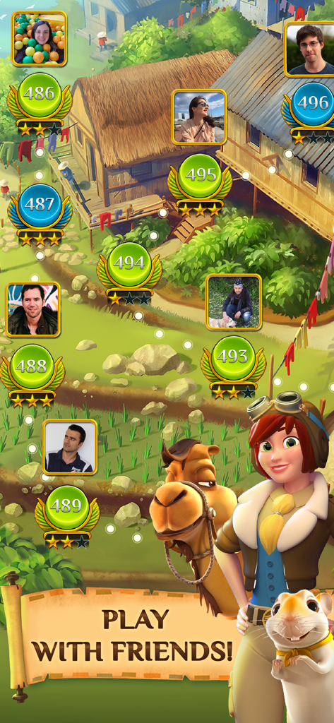 Pyramid Solitaire Saga level map with friends progress and main characters