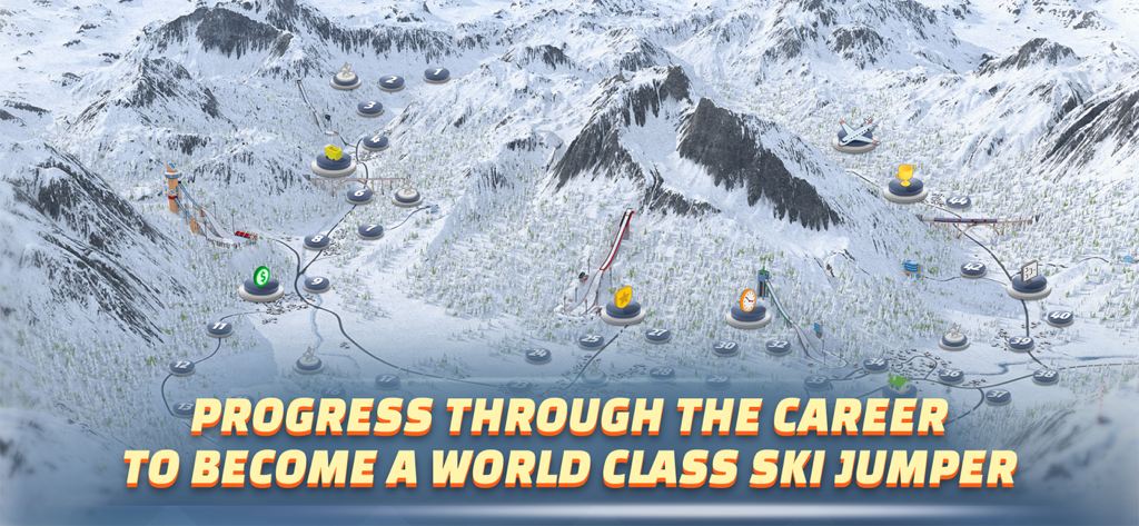 Career progression map showing various levels across a snowy mountain landscape