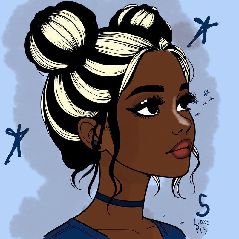 realistic girl with buns on the top of her head