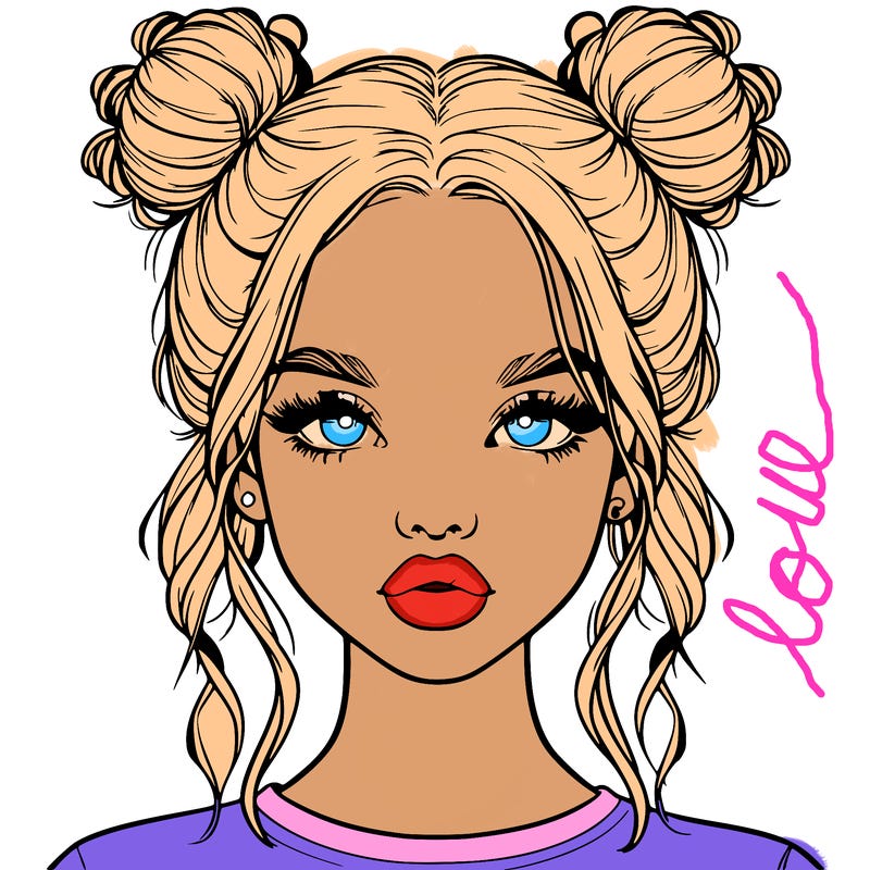 realistic girl with two buns in hair and lips