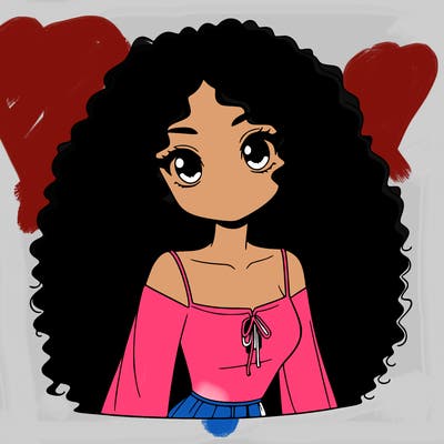 a black anime girl with long afro hair