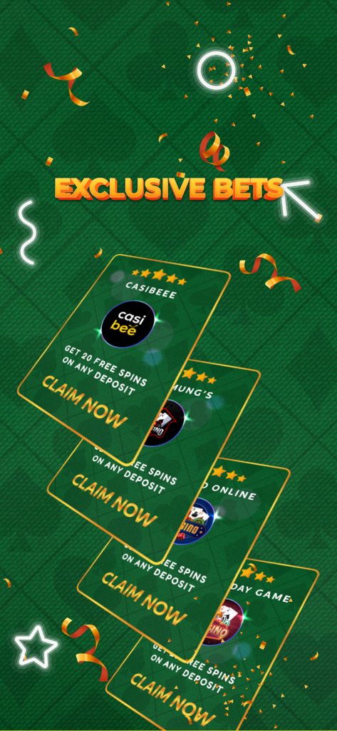 Real Poker Money - Mobile screen showing exclusive bet offers and free spin bonuses for players