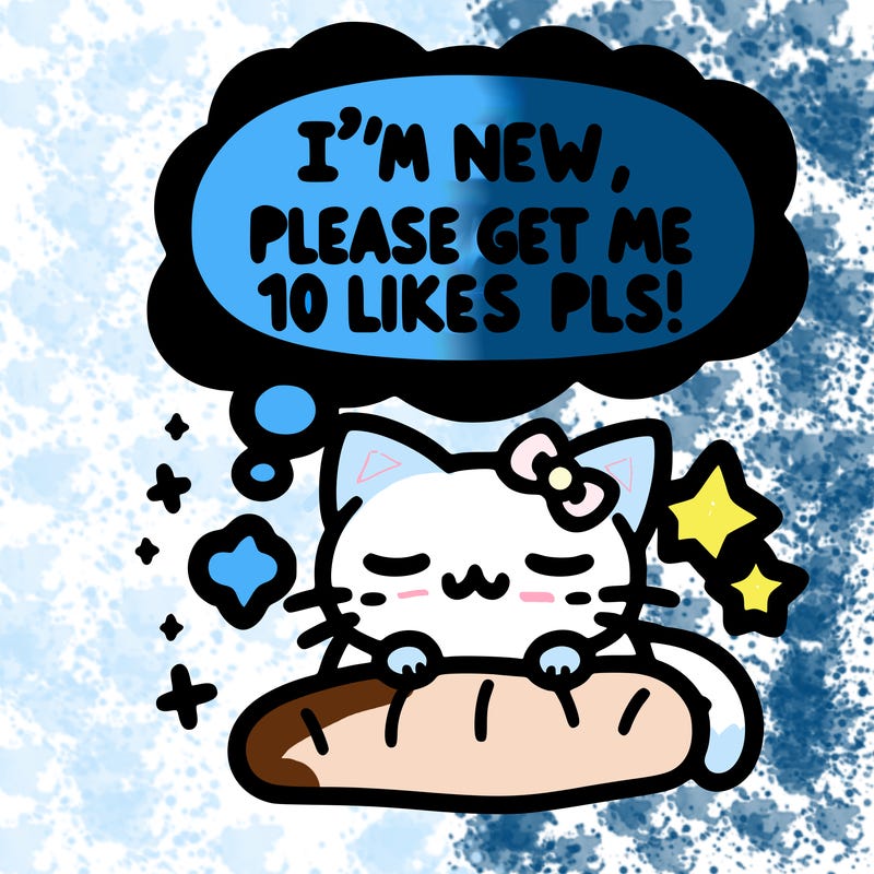 kitty taking a nap dream talking and saying "i'm new, please get me at least 10 likes pls!!"