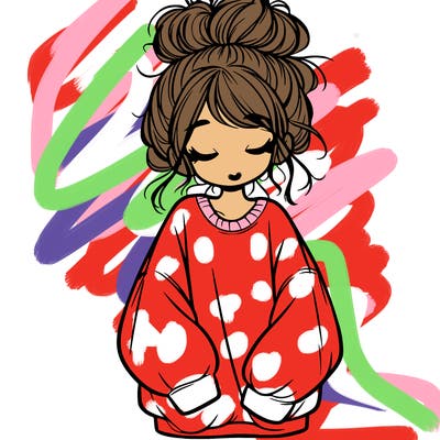 girl with baggy sweatshirt and messy bun