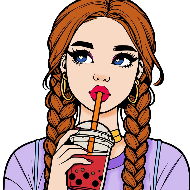 realistic girl with braided hair drinking boba