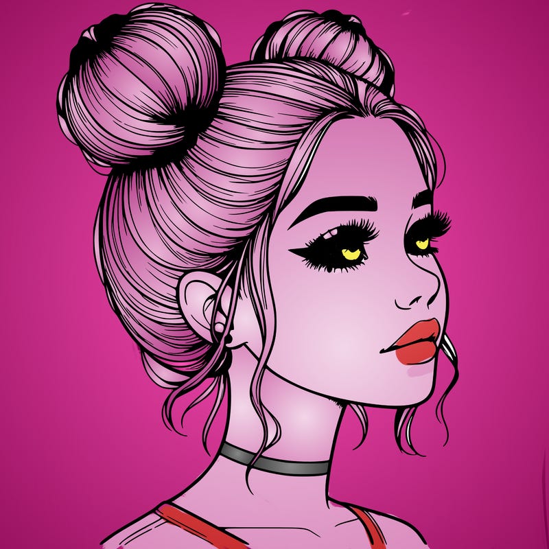 realistic girl with buns on the top of her head