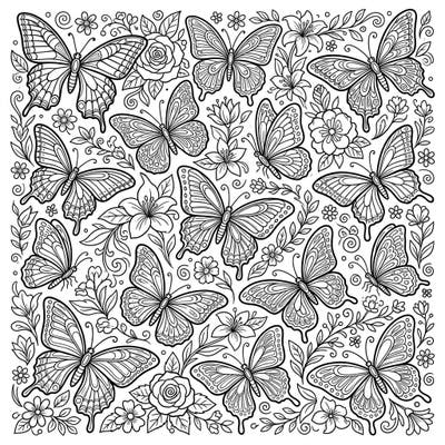 Discover the beauty of nature with this exquisite coloring page, brimming with elegant butterflies and delicate floral patterns. Perfect for a moment of calm, this intricate design offers a rewarding artistic escape for all ages.
