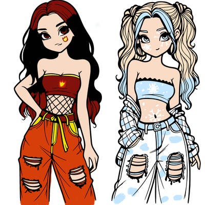 2 girls in crop tops and baggy jeans ripped
