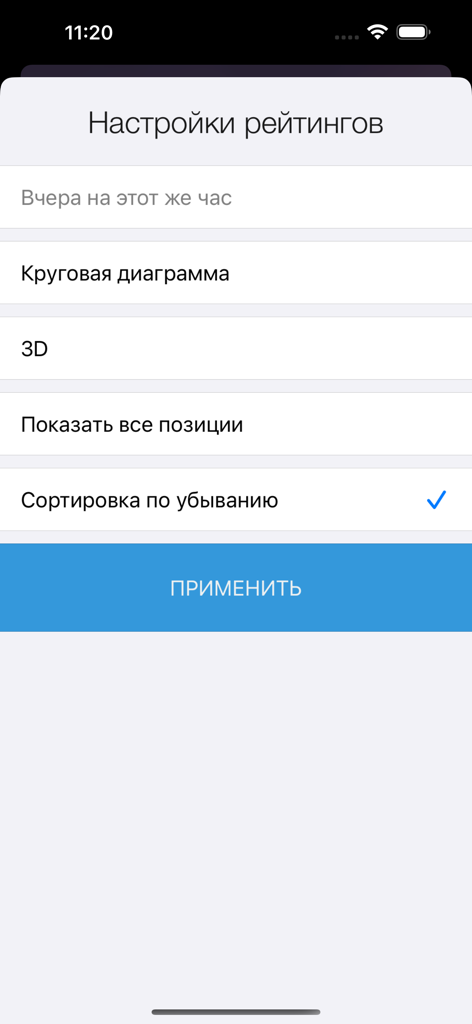 iikoDashboard - Interface of the iikoDashboard mobile app showing ratings configuration options for restaurant data analysis