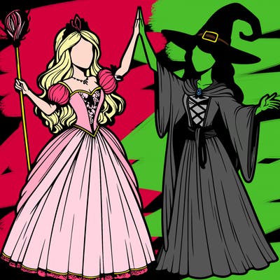 detailed realistic split of a princess and a witch