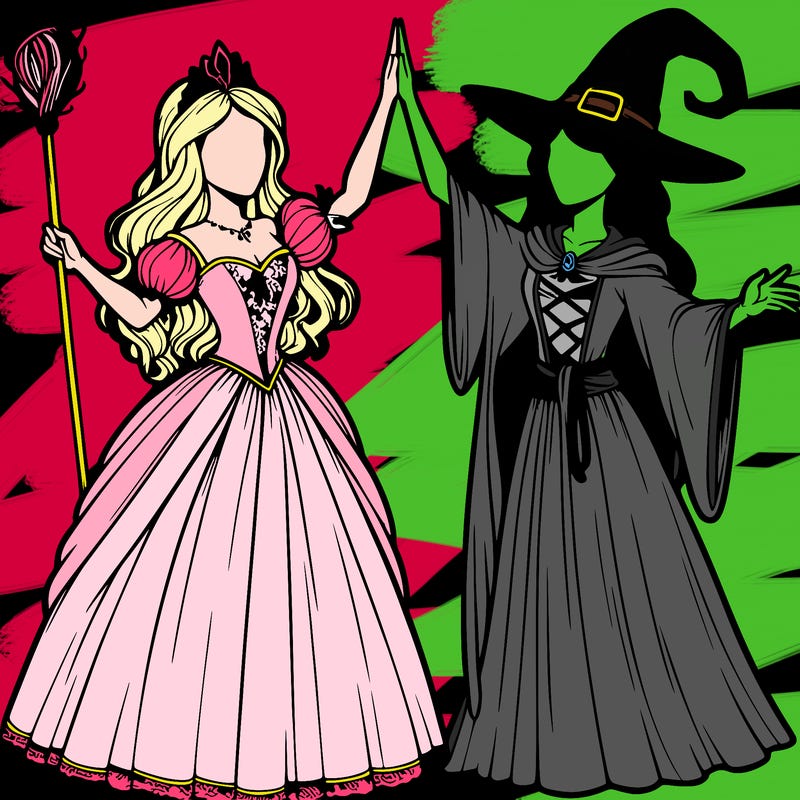 detailed realistic split of a princess and a witch