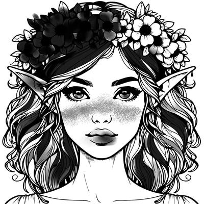 realistic female elf with flower crown