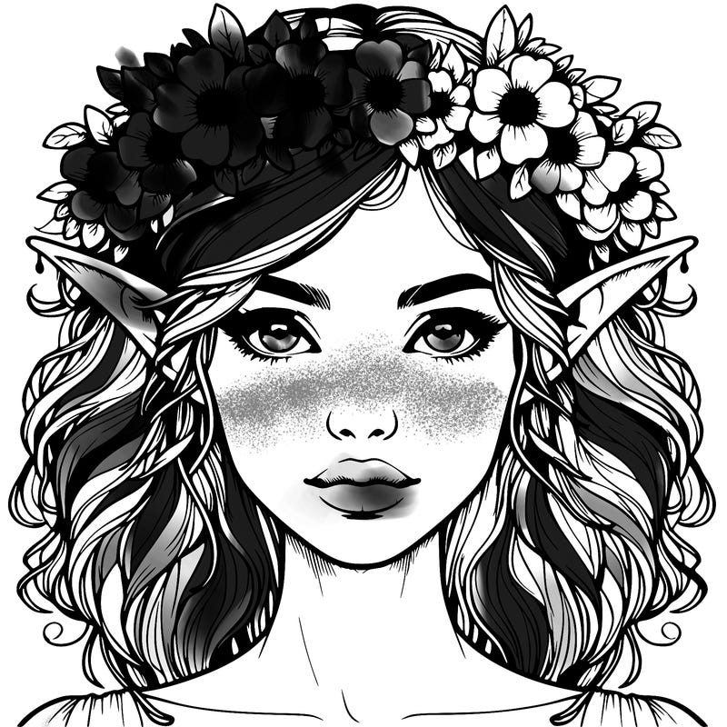 realistic female elf with flower crown