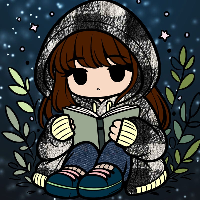 girl in oversized hoodie reading a book