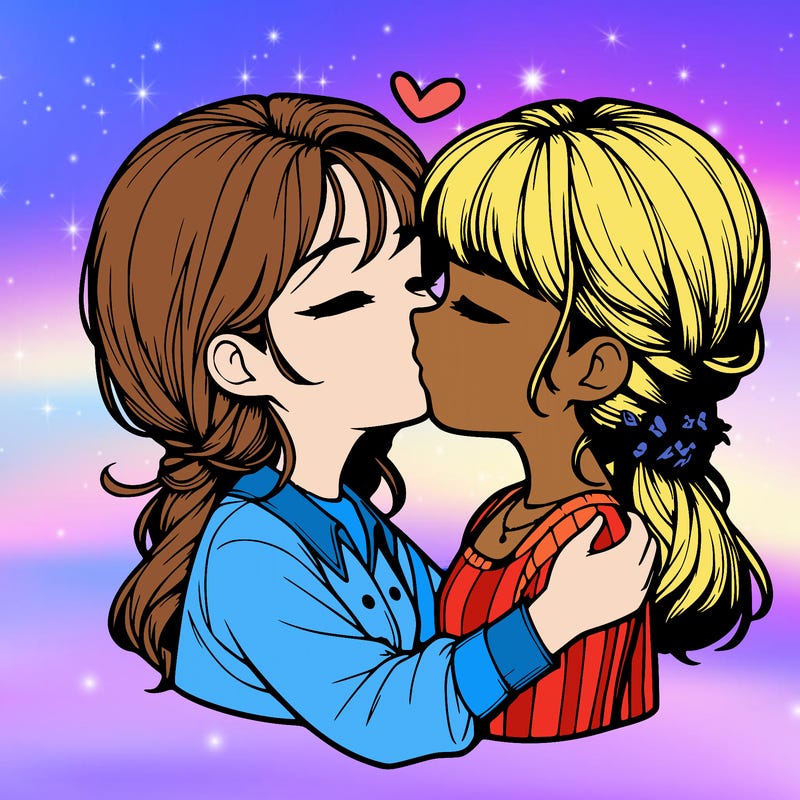 girl being kissed by another girl realistic