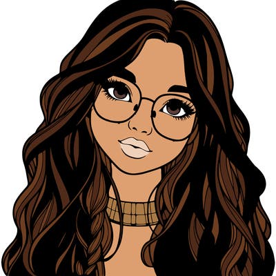 girl with long hair and freckles and glasses realistic