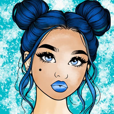 realistic girl with two buns on her hair and lips