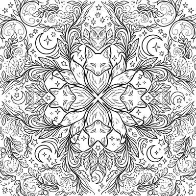 Embark on a creative journey with this captivating Fox Mandala, blending the cunning spirit of foxes with the serene beauty of a night sky. This intricate design is perfect for colorists seeking a mystical and engaging artistic escape.