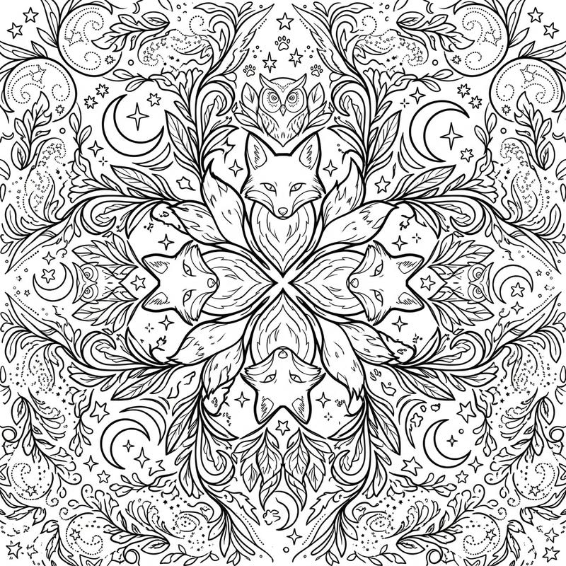 Embark on a creative journey with this captivating Fox Mandala, blending the cunning spirit of foxes with the serene beauty of a night sky. This intricate design is perfect for colorists seeking a mystical and engaging artistic escape.