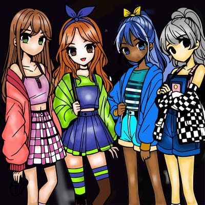 teen manga girls group of 4