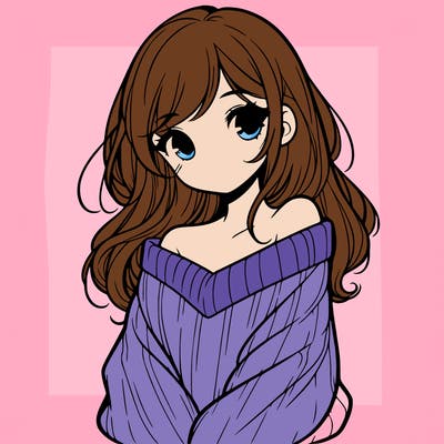shy pretty girl wearing a sweater that is falling off one shoulder portrait