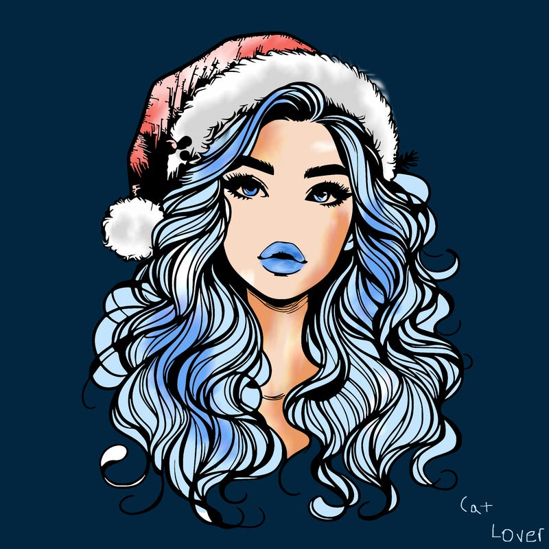 realistic christmas girl with wavy hair and lips