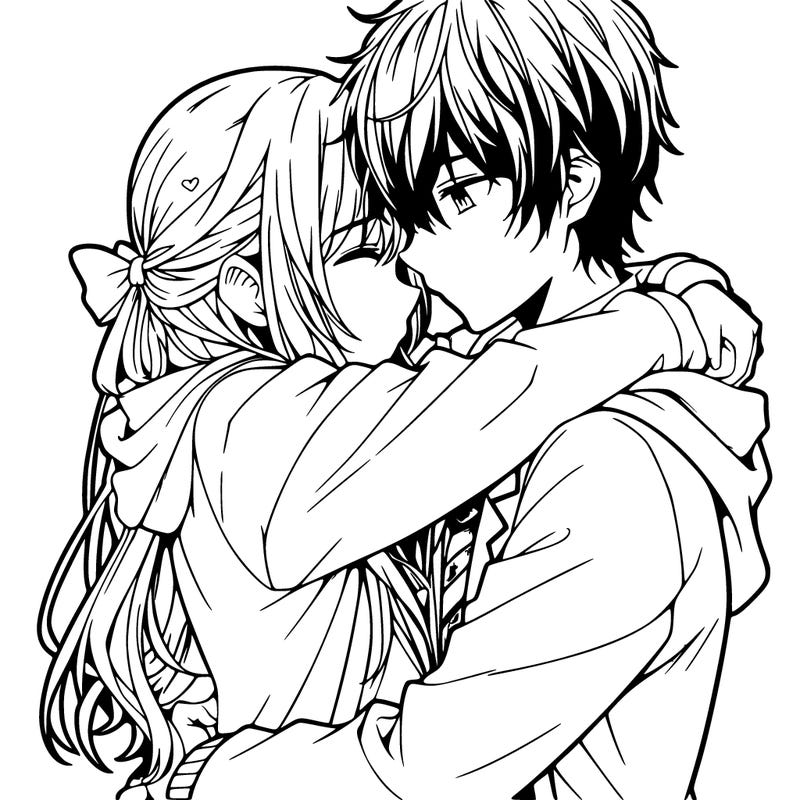 anime couple hugging