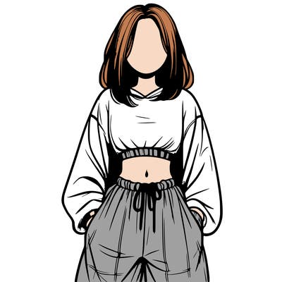 realistic girl faceless with baggy pants and a crop top
