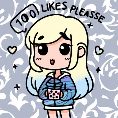 girl holding boba while saying 100 likes please
