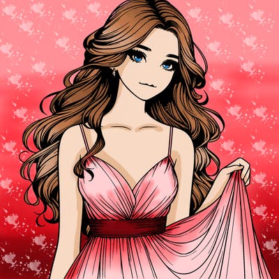 realistic girl in flowy silky prom dress