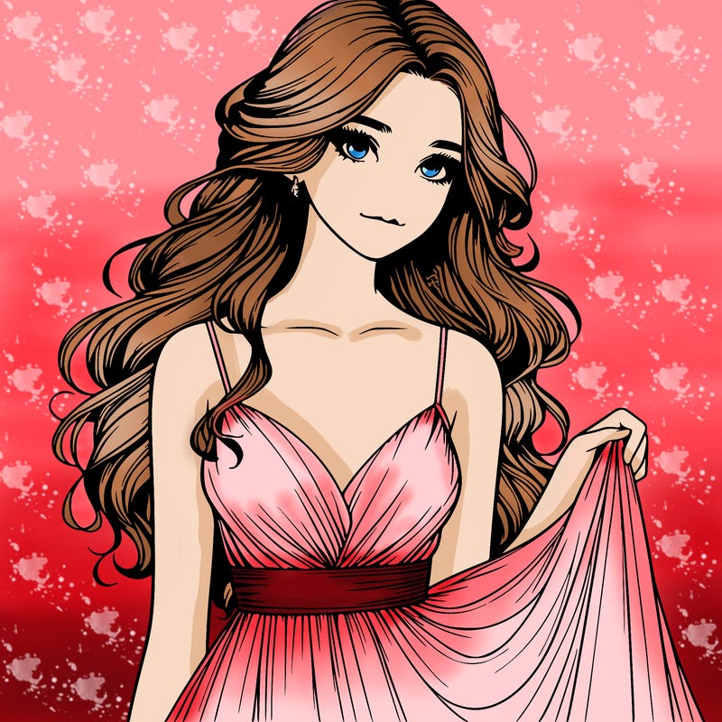 realistic girl in flowy silky prom dress