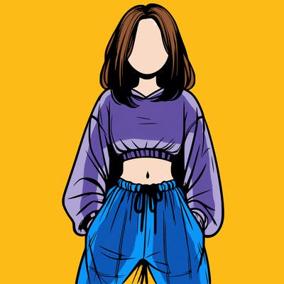 realistic girl faceless with baggy pants and a crop top